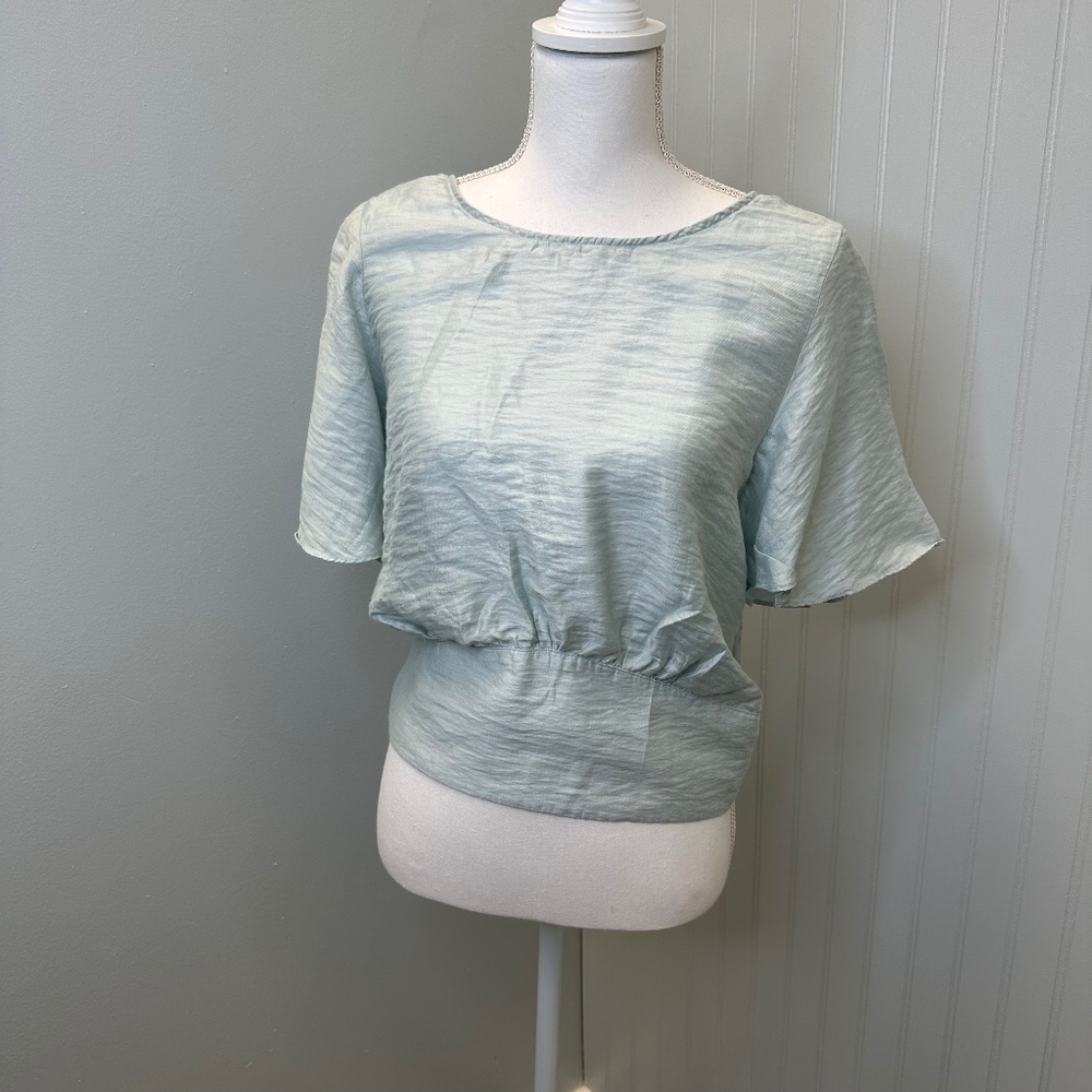 Free People Mint Green Open back cropped blouse Size XL